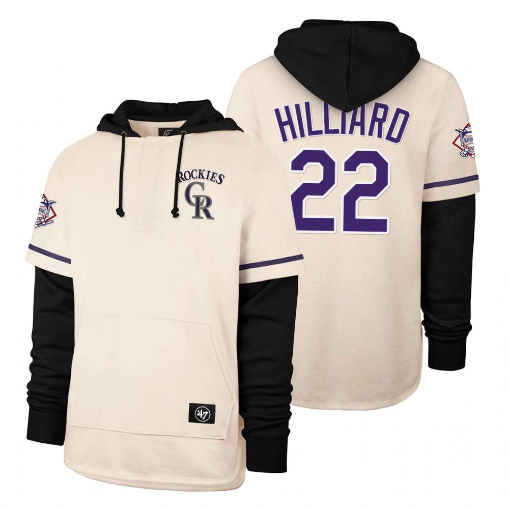 Men Colorado Rockies #22 Hilliard Cream 2021 Pullover Hoodie MLB Jersey